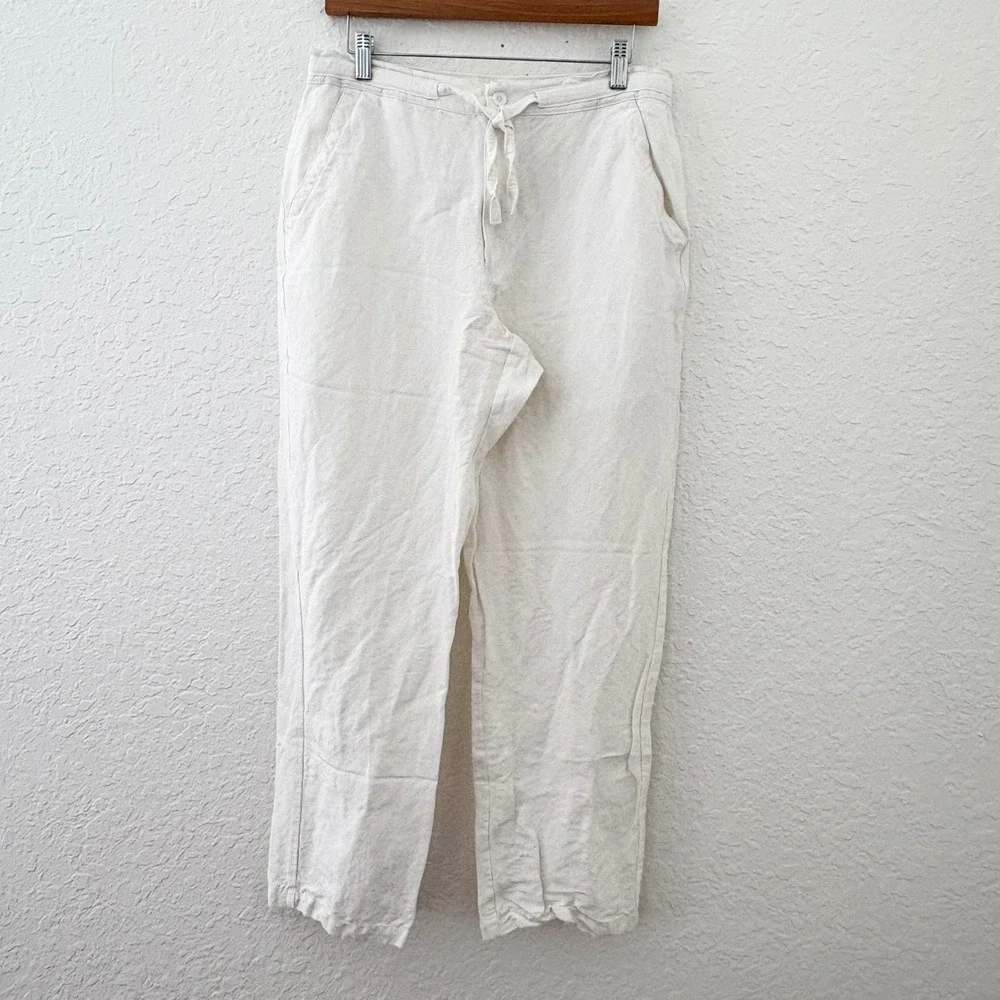 Cubavera‎ Linen Blend Pants Men M White Drawstring Relaxed Beach Trousers
